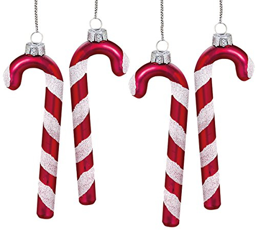 Hänger 'Zuckerstangen' 4er Set, matt rot weiß 12 cm Glas Baumschmuck Weihnachten Christbaumschmuck