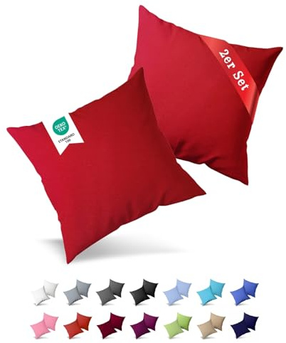 Buymax® Kissenbezug 40x40 cm (2er-Set) 100% Jersey Baumwolle - Kissenbezüge für Kissen 40 x 40 cm - Rot - Kopfkissenbezug mit Reißverschluss - Kissenhülle - Oeko-Tex Zertifiziert