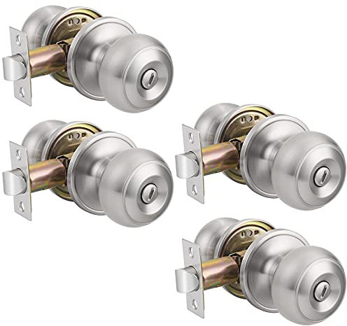 Probrico Privacy Door Knobs, Brushed Nickel Interior Door Knobs for Bath/Bedroom, Internal Keyless Door Knob, 4 Pack