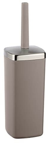 WENKO WC-Garnitur Barcelona, geschlossener Toilettenbürstenhalter aus bruchsicherem Spezialkunststoff, inklusive WC-Bürste mit auswechselbarem, schwarzem Bürstenkopf, 9,6 x 36,5 x 9,5 cm, Taupe