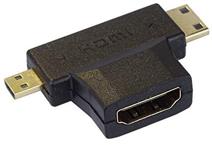 PremiumCord - Adattatore da HDMI a Mini HDMI e Micro HDMI, dorato, da HDMI femmina a Mini HDMI maschio e Micro HDMI maschio, per Full HD 1080p, 3D, colore nero