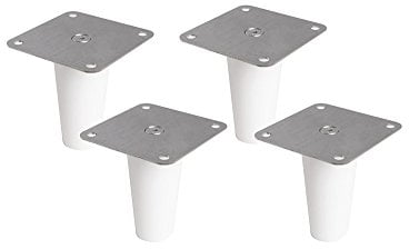 Superelch New Swedish Design 4er-Set Möbelfüße Ivar Schrank/Holzfüße aus Massivholz Buche/weiß lackiert/Mit Montageplatte & Schrauben/Konisch/Höhe 10 cm