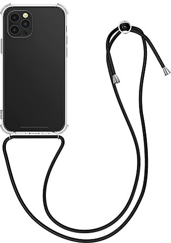 kwmobile Crossbody Case Compatible with Apple iPhone 12 Pro Max Case - Clear TPU Phone Cover w/Lanyard Cord Strap - Black/Transparent