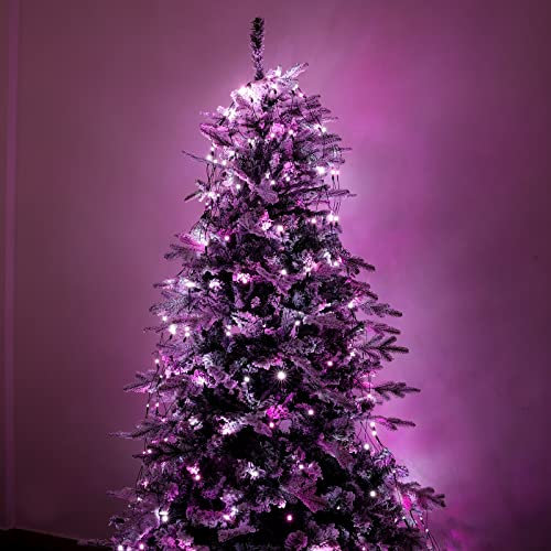 Luccika Mantello a rete di Luci con 288 Led Rosa e Bianco Ghiaccio per Albero di Natale da 230 a 290 cm di altezza con memoria e 8 giochi di luce per Interno ed Esterno