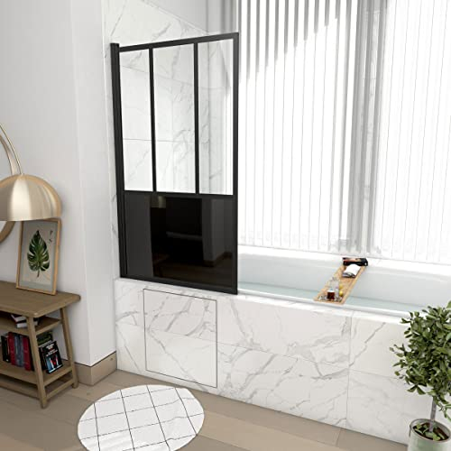 AURLANE Pare Baignoire Pivotant 130x75cm Type Industriel - Profilé Noir Mat - Verre Trempé - Glassy Screen