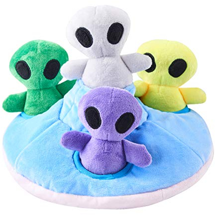 JOYELF Hide and Seek Quietschendes Plüsch-Hundespielzeug, interaktives Kauen, Chase, Apportieren, Hundespielzeug für Hunde, UFO- und Alien-Spielzeug