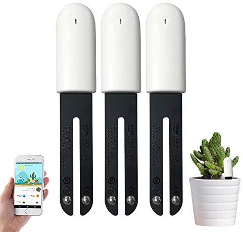 4 in 1 Pflanzenfeuchtigkeitsmesser Gießanzeiger, Intelligenter Bodentester überwacht automatisch Pflanzen Feuchtigkeit/Licht/Fruchtbarkeit/Temperaturniveau, für Mijia APP (3 Packungen)