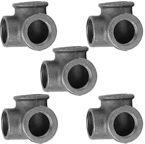 5Pcs 3/4In 3Vie Tubi Raccordo, Connettori In Ferro Malleabile Femmina Steampunk Filettatura 3-T Giunto 90 Gradi Uscita Laterale Gomito Tubo Dell'Acqua Adattatore Del Tubo(DN15(1/2))