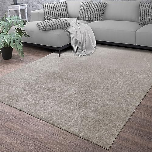 TT Home Teppich Wohnzimmer Kurzflor Anti-Rutsch Rückseite Einfarbiges Design Waschbar, Farbe: Grau, Größe:60x100 cm