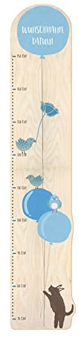 PrintPlanet® - Holz-Messlatte-Schmal mit Namen gestalten - Messlatte für Kinder personaliseren - Motiv: Blau