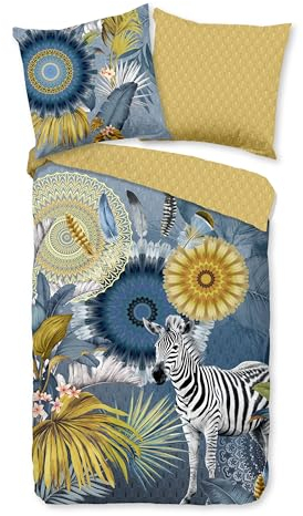 Traumschloss Satin Bettwäsche »Laska«, Blaue, gelbe Mandalas mit Zebra, 155x220 & 80x80, 100% Baumwolle, atmungsaktiv & weich, mit Reißverschluss bestehend aus Kissen und Bettbezug