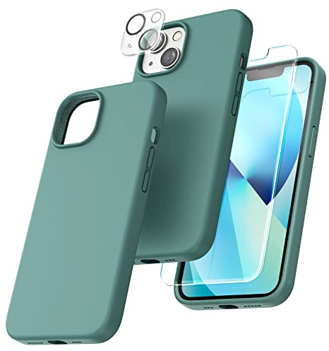 TOCOL für iPhone 13 Hülle Silikon, Stoßfest Anti-Rutsch Anti-Fingerabdruck Kratzfest Handyhülle für iPhone 13 Case, Mitternachtsgrün