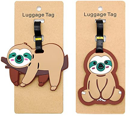 Givotin Faultier Gepäckanhänger für Koffer, 2er-Pack, niedlicher Silikon-Gepäckanhänger mit Namensausweis, lustiges Kofferetikett