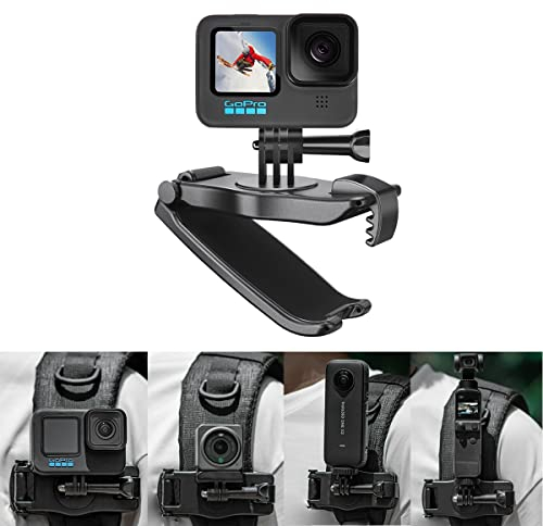 UBEIYI Backpack Holder Compatible with GoPro, DJI Action 2, OSMO Pocket 2, Insta360 ONE X2, 360 Degree Rotating Backpack Clip Shoulder Strap Clamp Clip Holder, Universal Clamp for Action Cameras