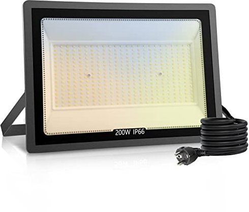 Paideste 200W Faretto LED da Esterno, 20000LM Faro LED, Dimmerabile 3000K/4000K/6000K Freddo Faretti LED Interno, Impermeabile IP66 Luce di Sicurezza con Spina, Fari LED per Giardino, Cortile, Garage