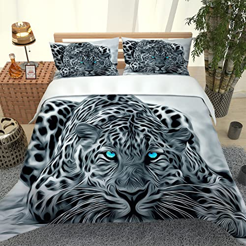 Bettwäsche 135X200 3 Teilig (1 Bettbezug Und 2 Kissenbezüge) Bettwäsche Set Kinder 3D Tierischer Leopard Druck Weiche Microfaser Bettbezüge Mädchen Biber Mit Reißverschlus