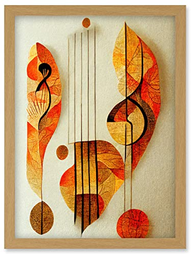 Wee Blue Coo Modern Abstract Musical Symbol Clef and Staff in Warm Autumn Colours Artwork Framed Wall Art Print A4