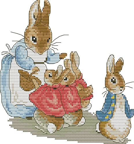 Awesocrafts Kreuzstich Stickpackungen Vorgedruckt Familie Peter Hase Bilder Vorlagen Sticken Set Vorgedruckt 11CT 3 Stränge