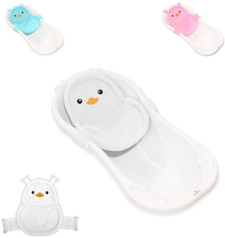 Lorelli Baby Badenetz Pinguin, Clips aus Kunststoff, Badewannennetz, ab Geburt weiß