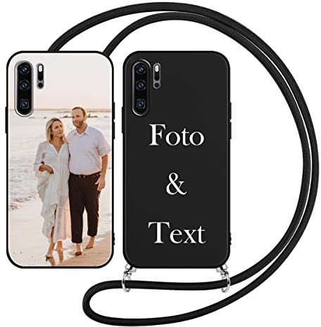 Yoedge Handykette Personalisierte Handyhülle für Huawei P30 Pro Hülle mit Band Kordel 6,47,Selbst Gestalten/personalisiert Foto Bild Text Individuelle Schutzhülle Schwarz Cover für Huawei P30 ProCase