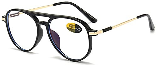Lanomi Mode Pilot Lesebrille Blaulichtfilter Damen Herren Kunststoff Vollrahmen Lesehilfe UV400 Schutz Brille mit Sehstärke Helles Schwarz Piloten Lesebrillen 0
