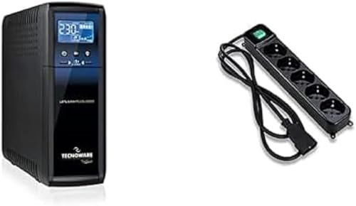 Tecnoware USV EXA Plus 1000 Unterbrechungsfreie Stromversorgung für PC-Gaming und Konsole - 8 IEC-Ausgänge - Autonomie bis zu 50 min - Leistung 1000 VA + Steckerleiste - Eingangsstecker IEC C14