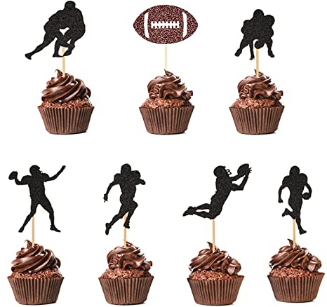 AIBAOBAO 21 Stück Glitzer Eishockey Cupcake Topper Sport Thema Party, Fußball Geburtstagstorte Dekoration, Sport Boy Kuchen Dekoration für Männer Geburtstag Party