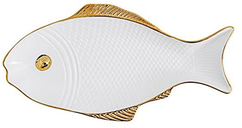Assiettes à salade en céramique en forme de poisson de 30 cm pour apéritif, sushis, fruits (blanc)