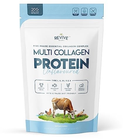 Multi Collagen Protein Powder 400g - Types I, II, III, V & X - Hydrolyzed Grass Fed Bovine, Wild Caught Fish, & Free-Range Chicken & Eggshell Collagen by Revive Naturals