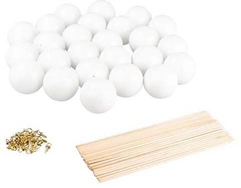 Ideen mit Herz Kugeln aus Kunststoff | mit Holz-Stab und Aufhänger | Deko-Bälle für Paillettentechnik | Serviettentechnik | Filzen | Basteln | Heimwerk | DIY | Ø5 cm | 25 Stück