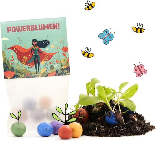 10 x Powerblumen Blumenmurmeln | Kindergeburtstag | Mitgebsel für Superhelden-Geburstage | Geschenke, Superheld, nachhaltige, ökologische Kleinigkeit | Samenbomben, Saatbomben, Seedbombs für Kinder