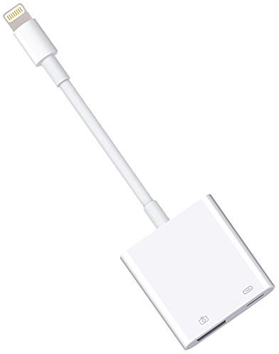 Lightning to USB Camera Adapter with Charging Port and Dual USB3.0 Ports, Compatible with Select iPhone, iPad Models, Supports Connection to Camera, Card Reader, USB Flash Drive, MIDI Keyboard (White)
