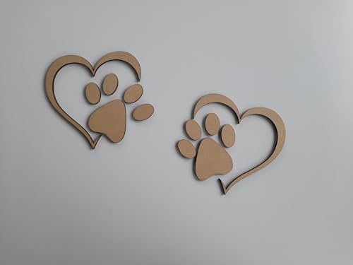3D Dogs paw Prints with Heart made in Wood or Acrylic Pets, Dog grooming, kennel sign Vinyl v066 (MDF Wood)