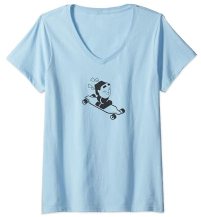 Damen Japanisch, seltsamer Geist mit einer Maske, die auf einem Longboard reitet T-Shirt mit V-Ausschnitt