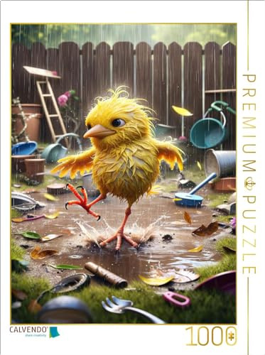 CALVENDO Puzzle Regentanz des Missgeschicks: EIN gelber Vogel trotzt dem Unwetter | 1000 Teile Lege-Größe 64 x 48 cm Foto-Puzzle für glückliche Stunden