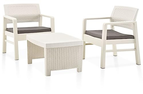 KTHLBRH Terassenmöbel Außen Garten möbel Outdoor lounge3-tlg. Garten-Lounge-Set Kunststoff Weiß