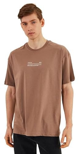 COMEOR T Shirt Herren Kurzarm mit Loser Passform - Basic Männer T-Shirt Rundhals-Ausschnitt aus 100% Baumwolle Visone