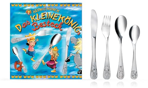 Kuppels Kinderbesteck mit Namensgravur - Kleiner König - Kleiner König, Prinzessin, Pferd und Eichhörnchen - 4-teilig eigener Gravur/Namen auf Besteck (Gravur möglich)