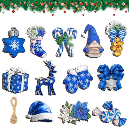 24 Stück Weihnachtsbaum-Dekoration, Weihnachtsbaum Anhänger Holzigkeit, Viktorianische Weihnachtsdekorationen Mit Schnüren, Verwendet Für Weihnachtsbaum Dekoration (Dunkelblau)