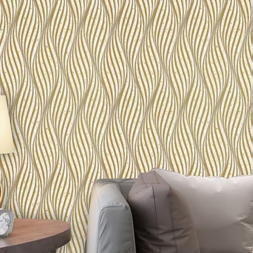 Anttyscar Wave Striped Embossed Textured Wallpaper Silver White Glitter Waves Textured Feature Wallpaper Marble for Adults Bedroom Living Room Hallway Stairs Lounge Gold