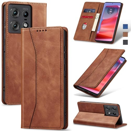 Jasonyu Case for Motorola Edge 50 Pro Leather Wallet Flip Cover with Card Holder,Kickstand, Magnetic Closure,TPU Shockproof Phone Case Compatible with Moto Edge 50 Pro (Brown)