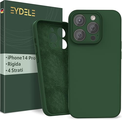 EYDELE Quadrupla Protezione per iPhone 14 Pro - Case Rigido | Fodera in Microfibra | Custodia Silicone Anti Impronta - Cover Verde abete