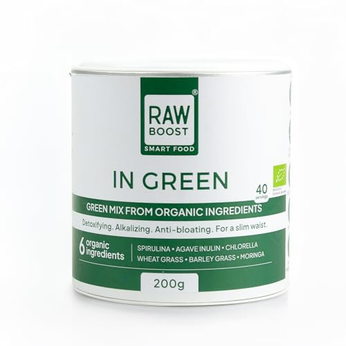 Superfood Greens Pulver Bio – 6 Superfoods (Spirulina, Chlorella, Weizengras, Gerstengras, Moringa, Agave Inulin) – Detox, Energie & Vitalität – Vegan & EU-ÖKO-zertifiziert,