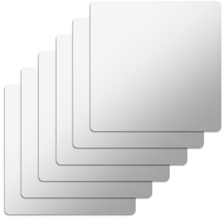 6 láminas autoadhesivas para espejos, 20 x 20 cm, espejo acrílico flexible, autoadhesivo, espejo decorativo para pared, no cristal plateado
