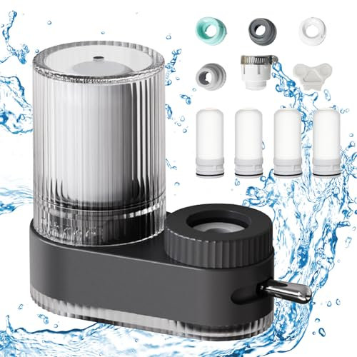 Flowpure Tap Purifier, 7-Stage Tap Water Filter System, Composite Cartridge Water Filter Tap Suitable For Most Faucets, Removes Sand, Chlorine, Heavy Metals, Lead, And More (Four cores)