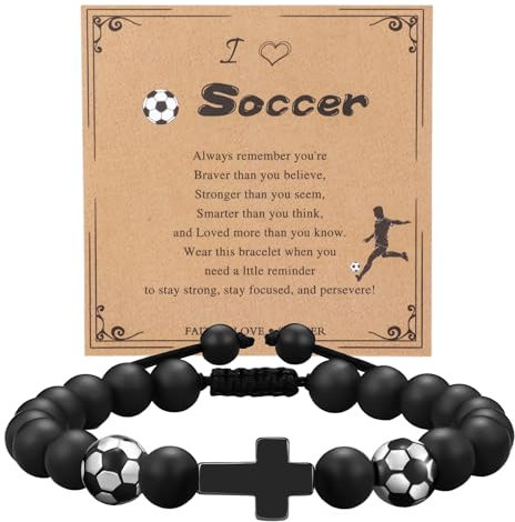 Kreuz Armband Herren Geschenke Armband Junge 3D Naturstein Fussball Geschenk für Söhne, Väter, Ehemänner, Jungen und Teenager