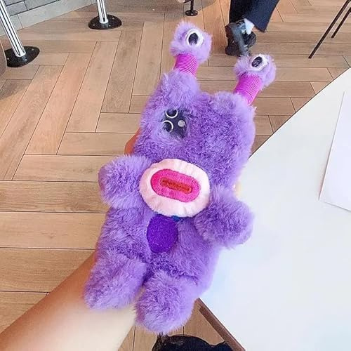 qizjio Funny Fuzzy Ugly Phone Case Light Up Phone Case Shockproof Protective Weird Fluffy Phone Case for iPhone 14 Plus 3D Crazy Furry Junk Case(Purple)