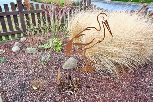 Illumino Storch Klapperstorch Gartenstecker XXL Naturrost Vogel – Gartendeko, Geburtsgeschenk in Rostoptik, Metall Dekostecker für Garten und Teich