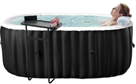 Mosener Bañera de hidromasaje inflable de 75 x 47 x 25 pulgadas, bañera de hidromasaje portátil para 1-2 personas con mesa auxiliar, spa portátil ovalado al aire libre con 100 chorros de burbujas y