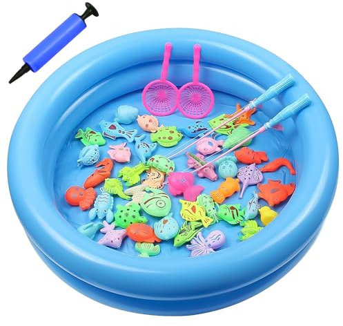 Mineup Angeln Spielzeug, 50 Stück Magnet Fischen Angelspiel, Angelspiel Badespielzeug, Angeln Wasserspielzeug, Fische Angeln Spiel 2 Jahre, Perfekt Lernspiel Geschenk für Kinder ab 3 4 5 6 Jahre